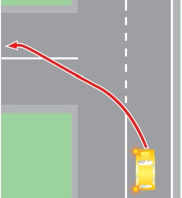 Выезд в нарушение ПДД на полосу, предназначенную для встречного движения, при повороте налево.
